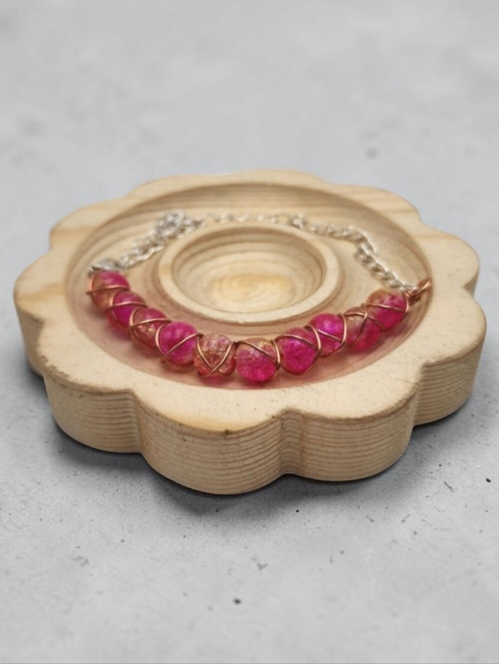 Handmade Wire-Wrapped Pink Adjustable Beaded Bracelet for Women